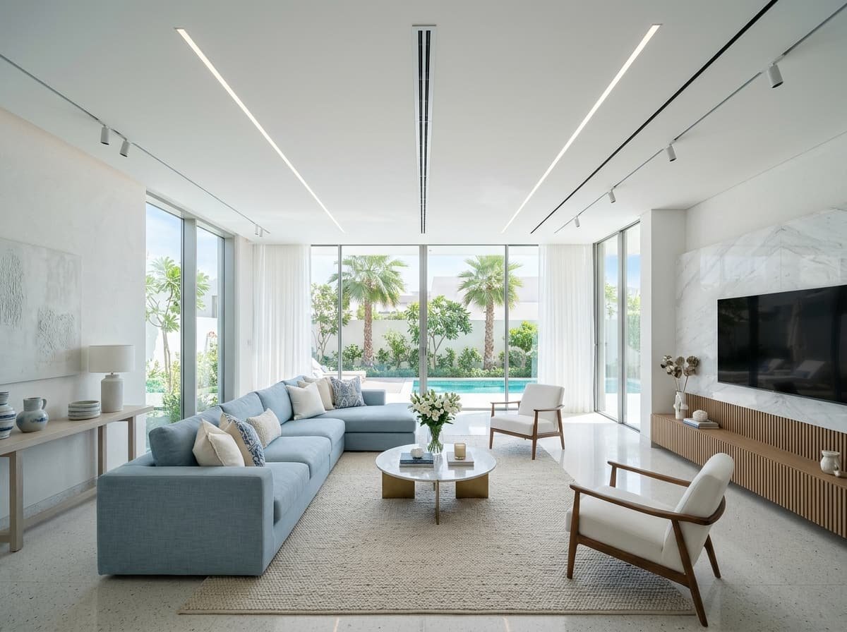 وحدة تكييف وتصميم داخلي حديث يعكس توزيع التبريد المتوازن